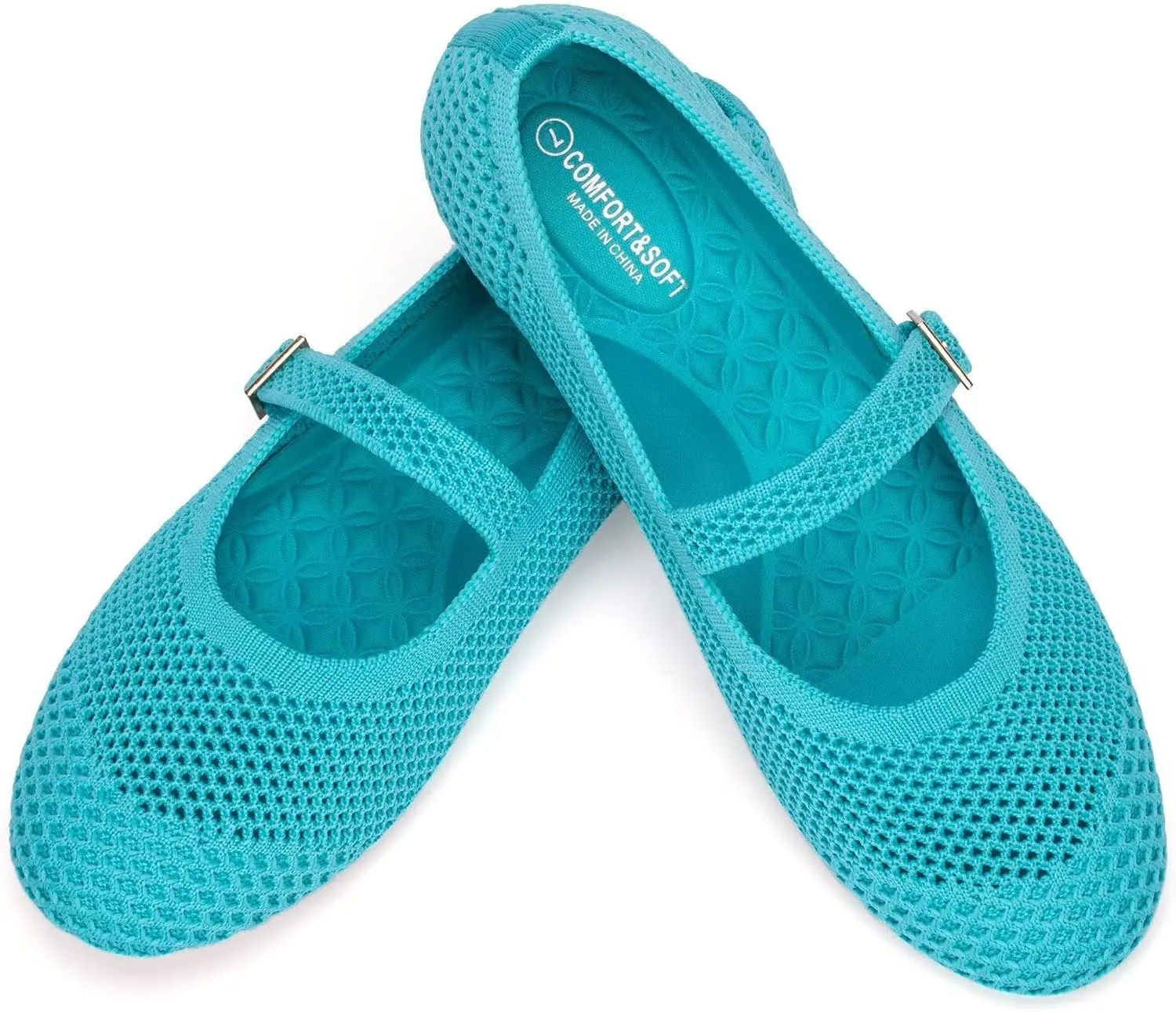 Frank Mully Women's Mary Jane Flats Comfortable Dressy Ballet Flats Casual Round Toe Slip On Washable Knitted Fabric Office Work Woman Shoes