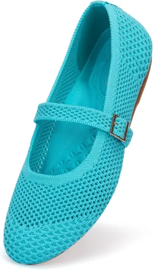 Frank Mully Women's Mary Jane Flats Comfortable Dressy Ballet Flats Casual Round Toe Slip On Washable Knitted Fabric Office Work Woman Shoes