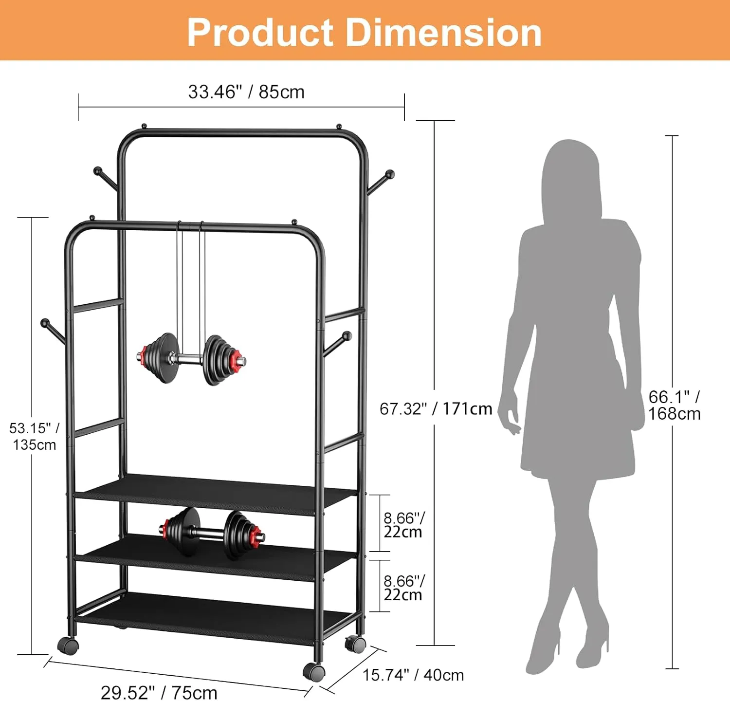 Furologee Clothes Racks for Hanging Clothes, Portable Rolling Garment Rack, Sturdy Metal Freestanding Cloths Rackswith Wheels, Double Rods Wardrobe Racks for Bedroom Laundry Living Room