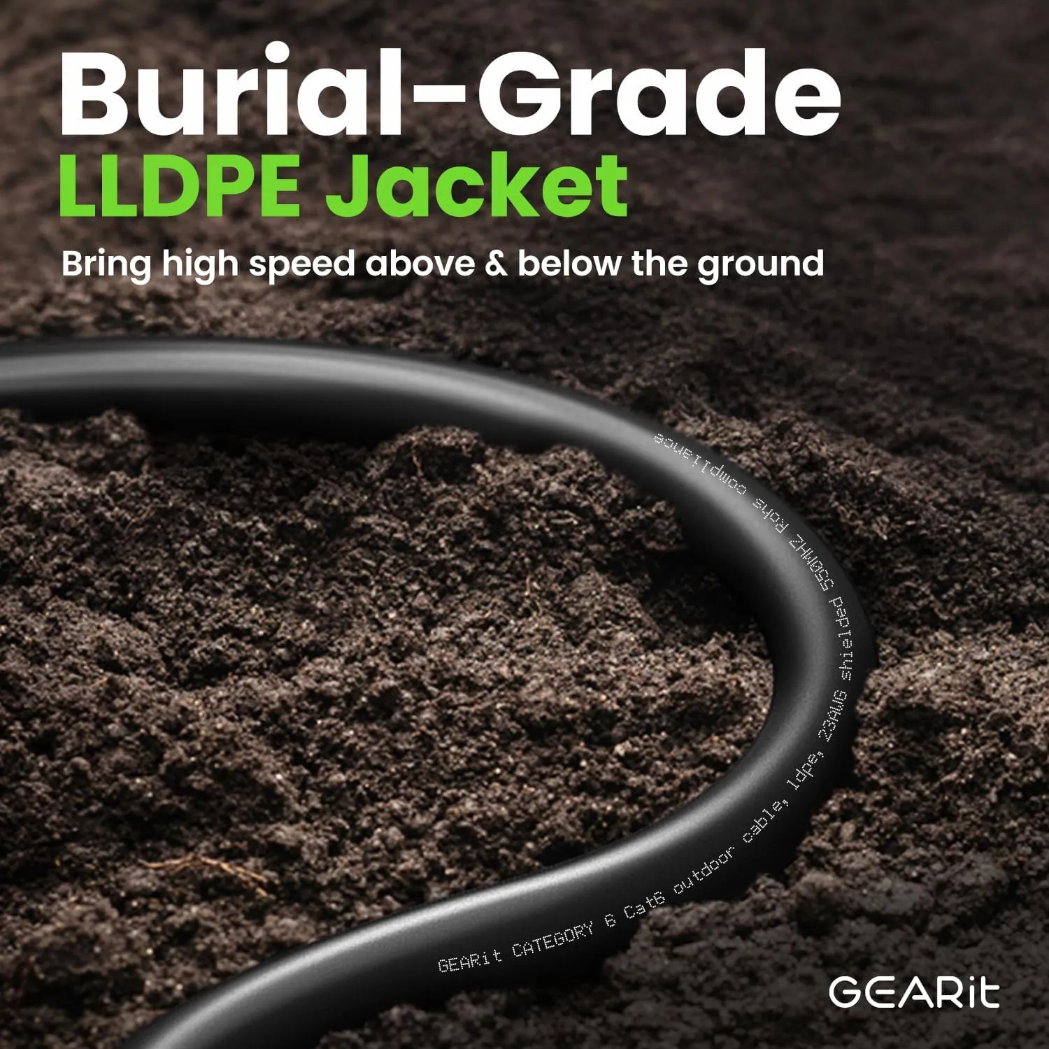 GEARit Cat6 Outdoor Ethernet Cable (150ft) 23AWG Pure Copper, FTP, LLDPE, Waterproof, Direct Burial, In-Ground, UV Resistant, POE, Network, LAN, Internet, Cat 6, Cat6 Cable - 150 Feet