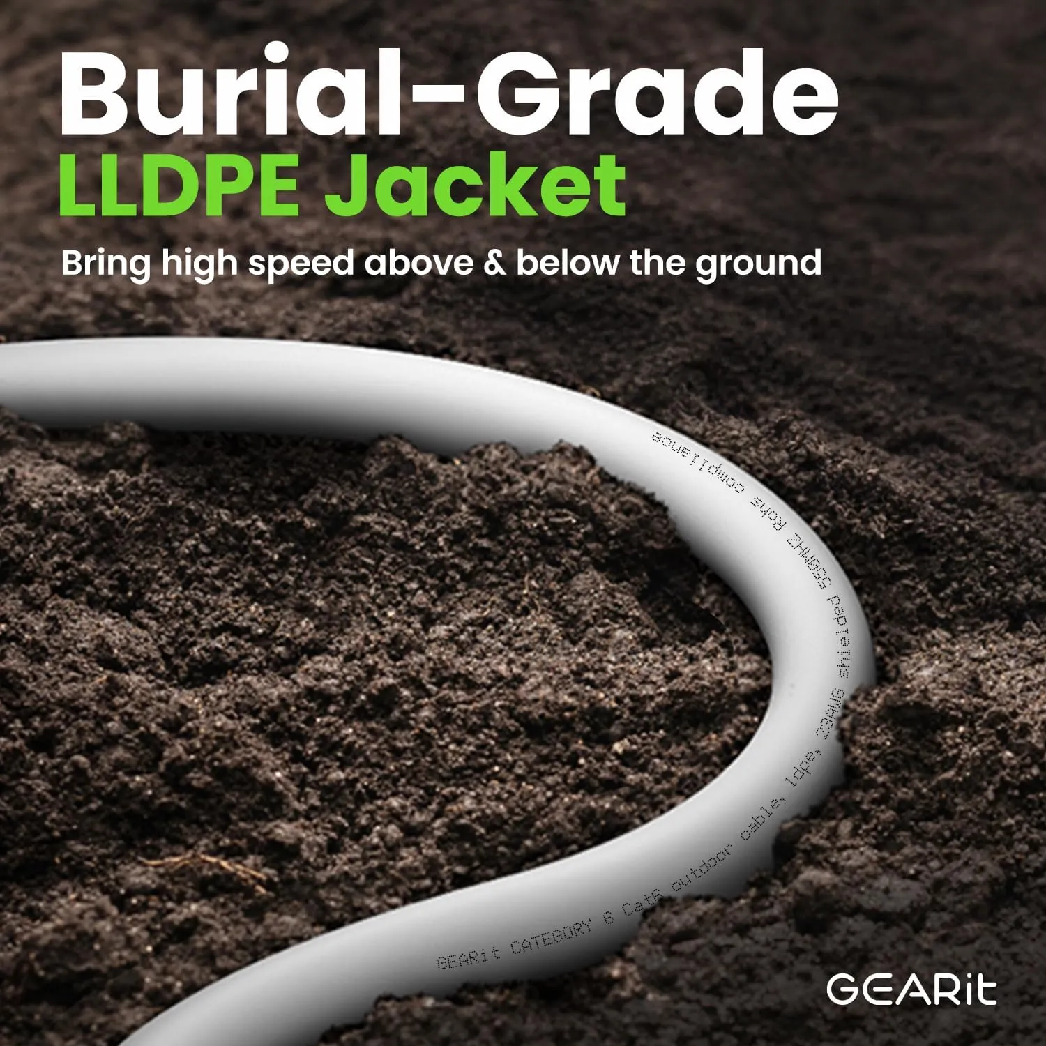 GEARit Cat6 Outdoor Ethernet Cable (25ft) 23AWG Pure Copper, FTP, LLDPE, Waterproof, Direct Burial, In-Ground, UV Resistant, POE, Network, LAN, Internet, Cat 6, Cat6 Cable - 25 Feet