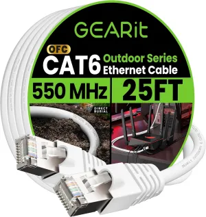 GEARit Cat6 Outdoor Ethernet Cable (25ft) 23AWG Pure Copper, FTP, LLDPE, Waterproof, Direct Burial, In-Ground, UV Resistant, POE, Network, LAN, Internet, Cat 6, Cat6 Cable - 25 Feet