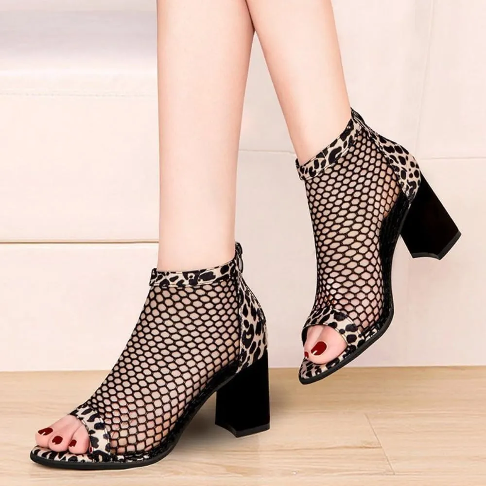 Geerta High Heel Booties Jelly Mesh Sandals for Women Platform Ankle Boots Hollow Goth Water Sandals Slip on Summer Shoes Open Toes Lightweight Breathable Punk Comfort Dress Shoes Party Vacation