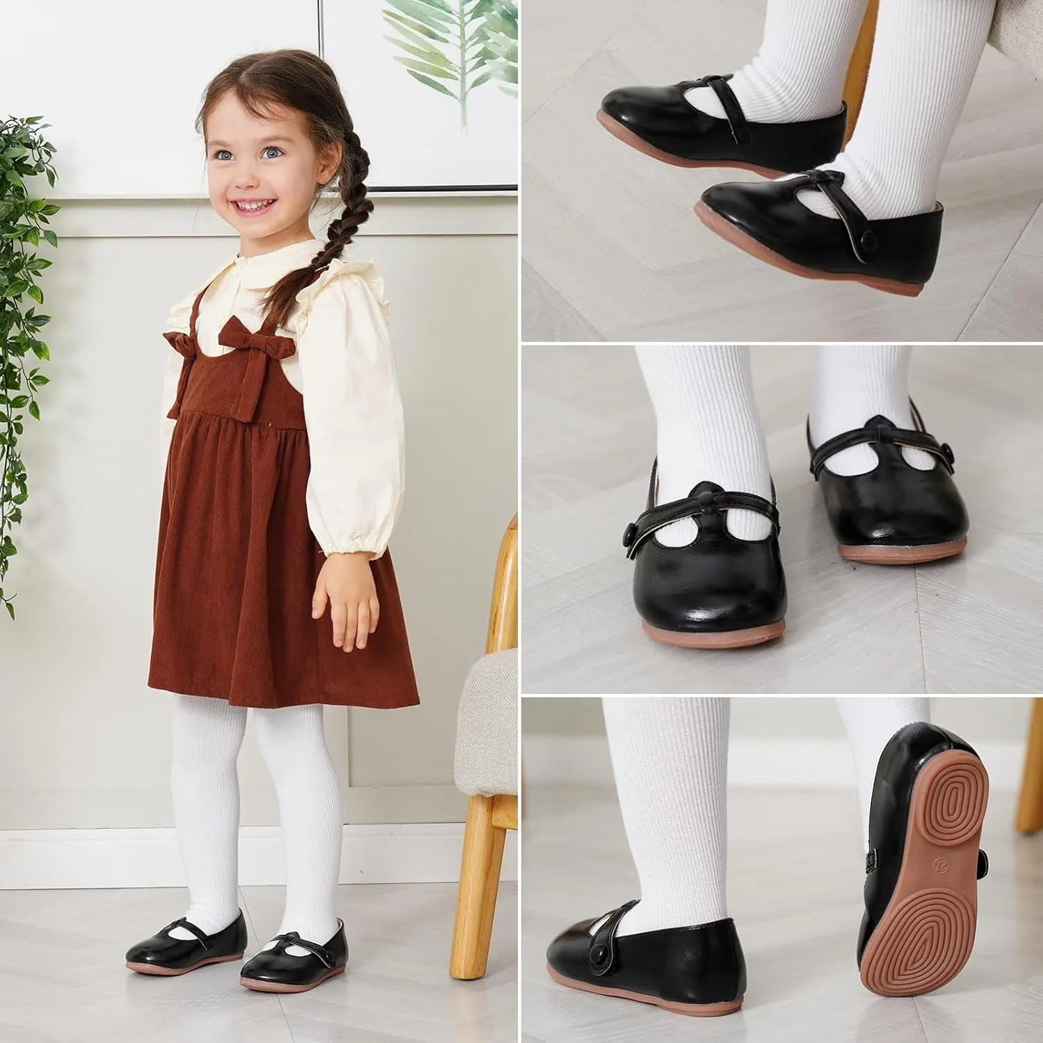 GUGUYeah Toddler Girl Mary Jane Dress Shoes,PU Leather T-Strap Princess Ballerina Flats for Wedding Party School (Toddler/Little Kid)
