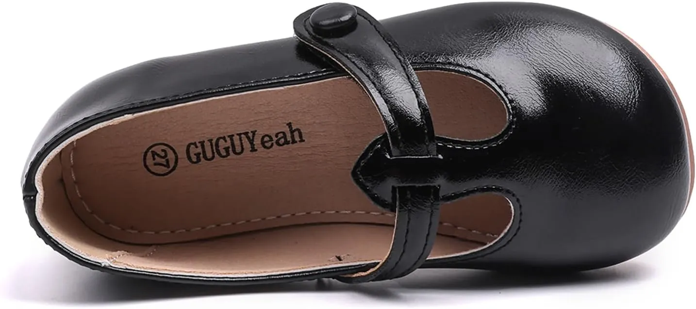 GUGUYeah Toddler Girl Mary Jane Dress Shoes,PU Leather T-Strap Princess Ballerina Flats for Wedding Party School (Toddler/Little Kid)