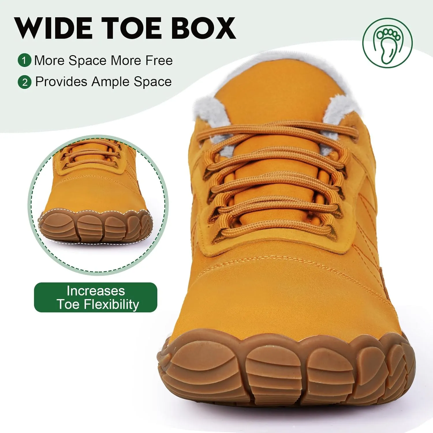 Hike Barefoot Boots Womens Mens Waterproof Fur Lined Winter Barefoot Shoes Minimalist Snow Boots Wide Toe Box Ankle Booties