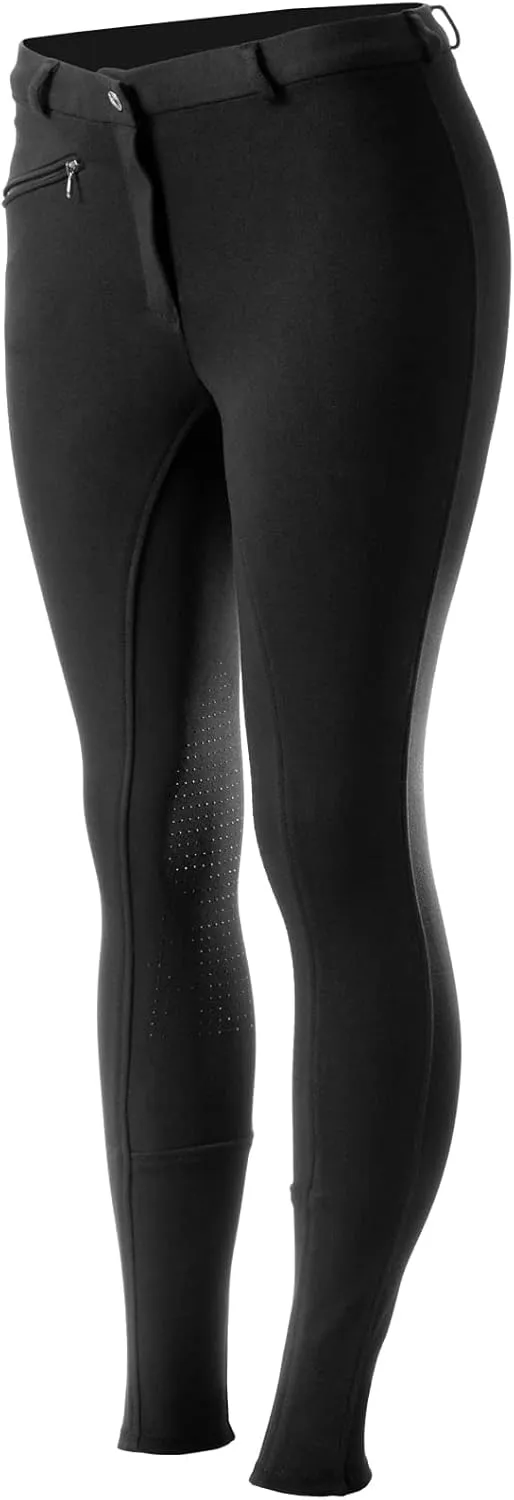 HORZE Active Women's Horse Riding Silicone Grip Knee Patch Breeches | Midrise Waist with Front Pocket