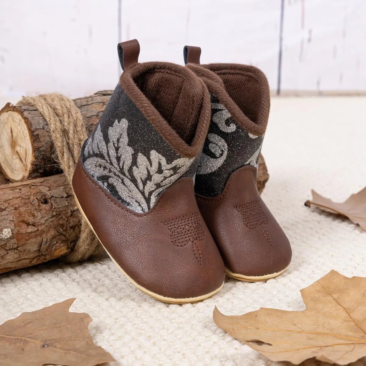 HsdsBebe Baby Boys Girls Western Cowboy Boots Infant Moccasins High Top Booties Toddler Soft Sole Non-Slip First Walker Crib Shoes