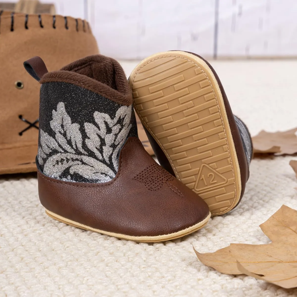 HsdsBebe Baby Boys Girls Western Cowboy Boots Infant Moccasins High Top Booties Toddler Soft Sole Non-Slip First Walker Crib Shoes