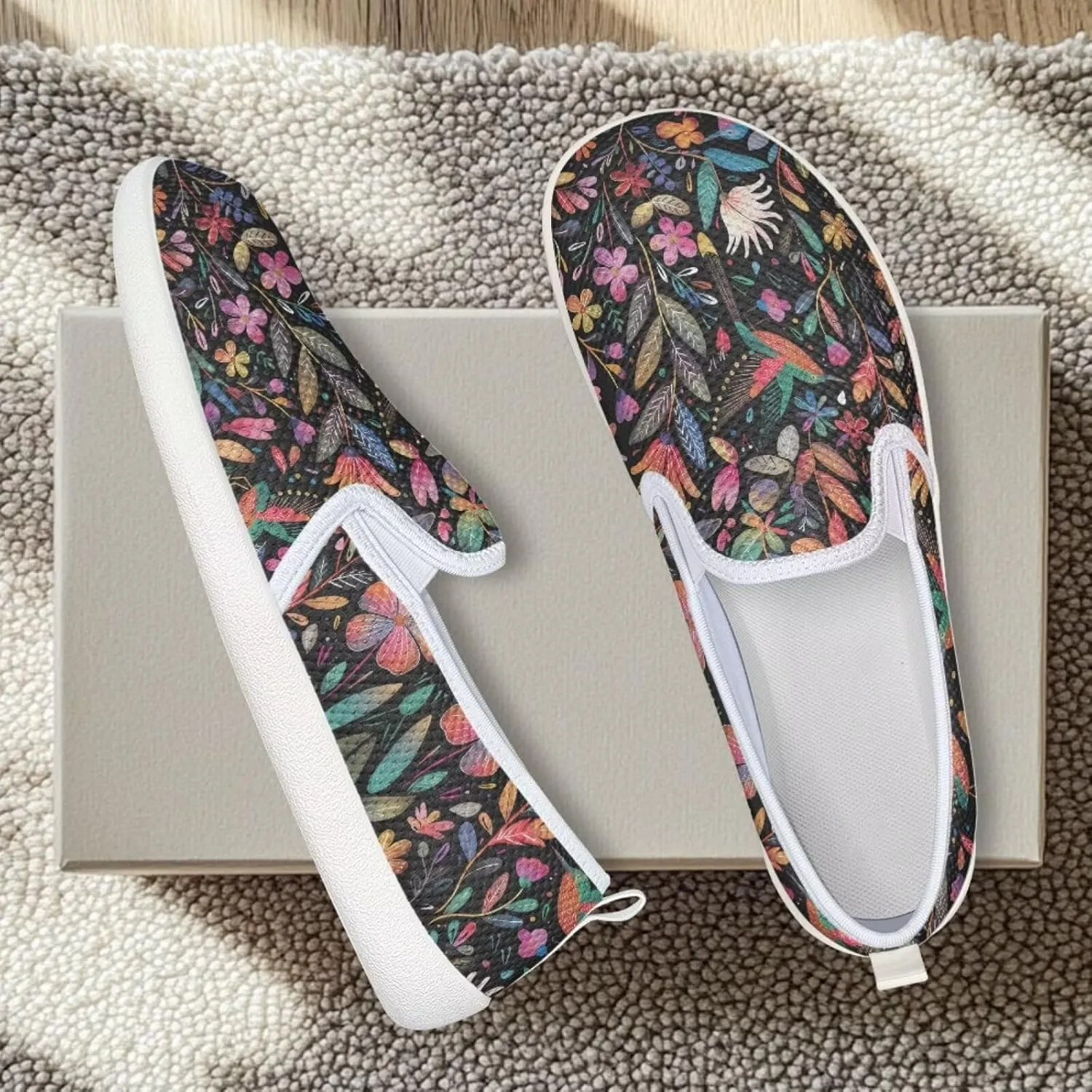 Hummingbird Pattern Breathable Lightweight Running Shoes - Fashionable Flats for Women, Slip-Resistant Work Shoes & Tennis Shoes