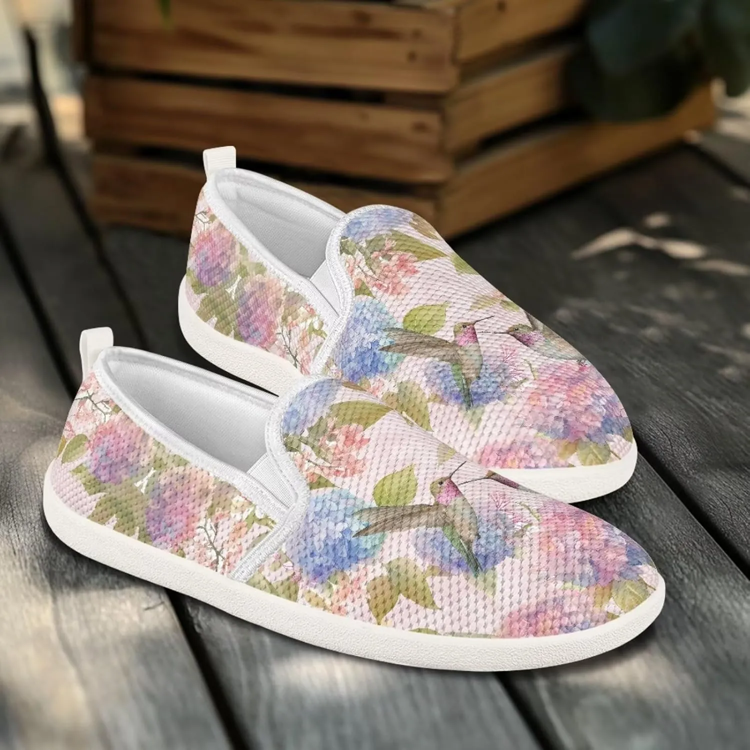 Hummingbird Pattern Breathable Lightweight Running Shoes - Fashionable Flats for Women, Slip-Resistant Work Shoes & Tennis Shoes