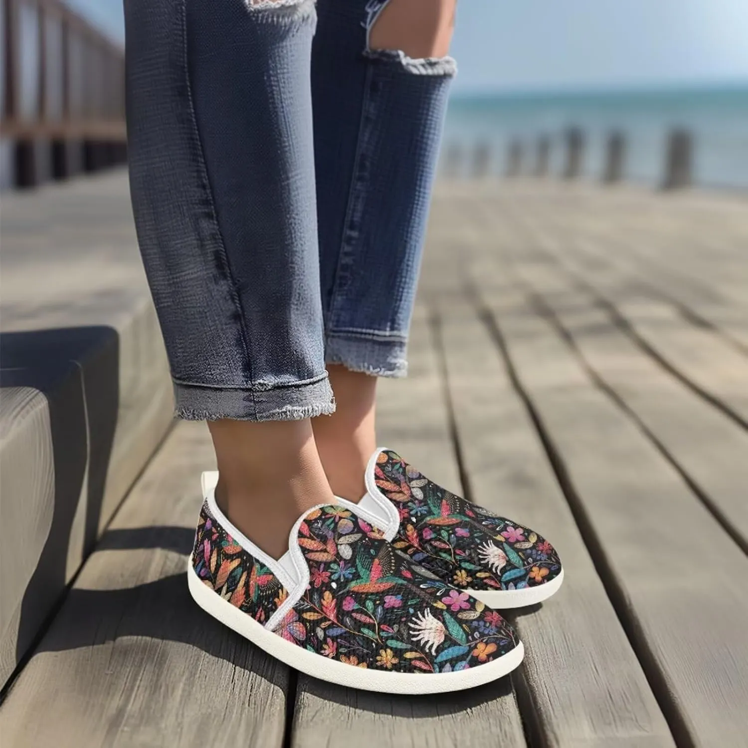 Hummingbird Pattern Breathable Lightweight Running Shoes - Fashionable Flats for Women, Slip-Resistant Work Shoes & Tennis Shoes