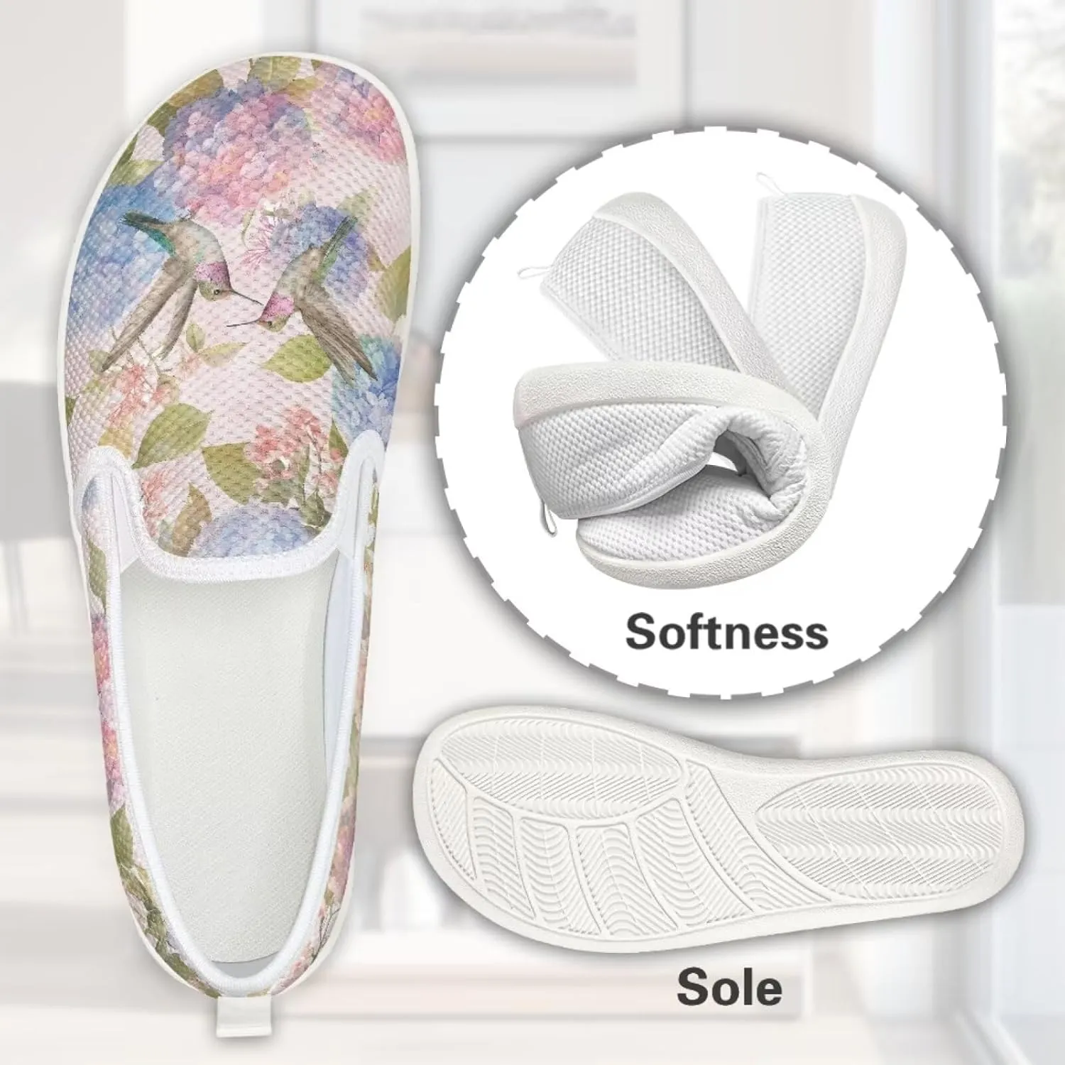 Hummingbird Pattern Breathable Lightweight Running Shoes - Fashionable Flats for Women, Slip-Resistant Work Shoes & Tennis Shoes