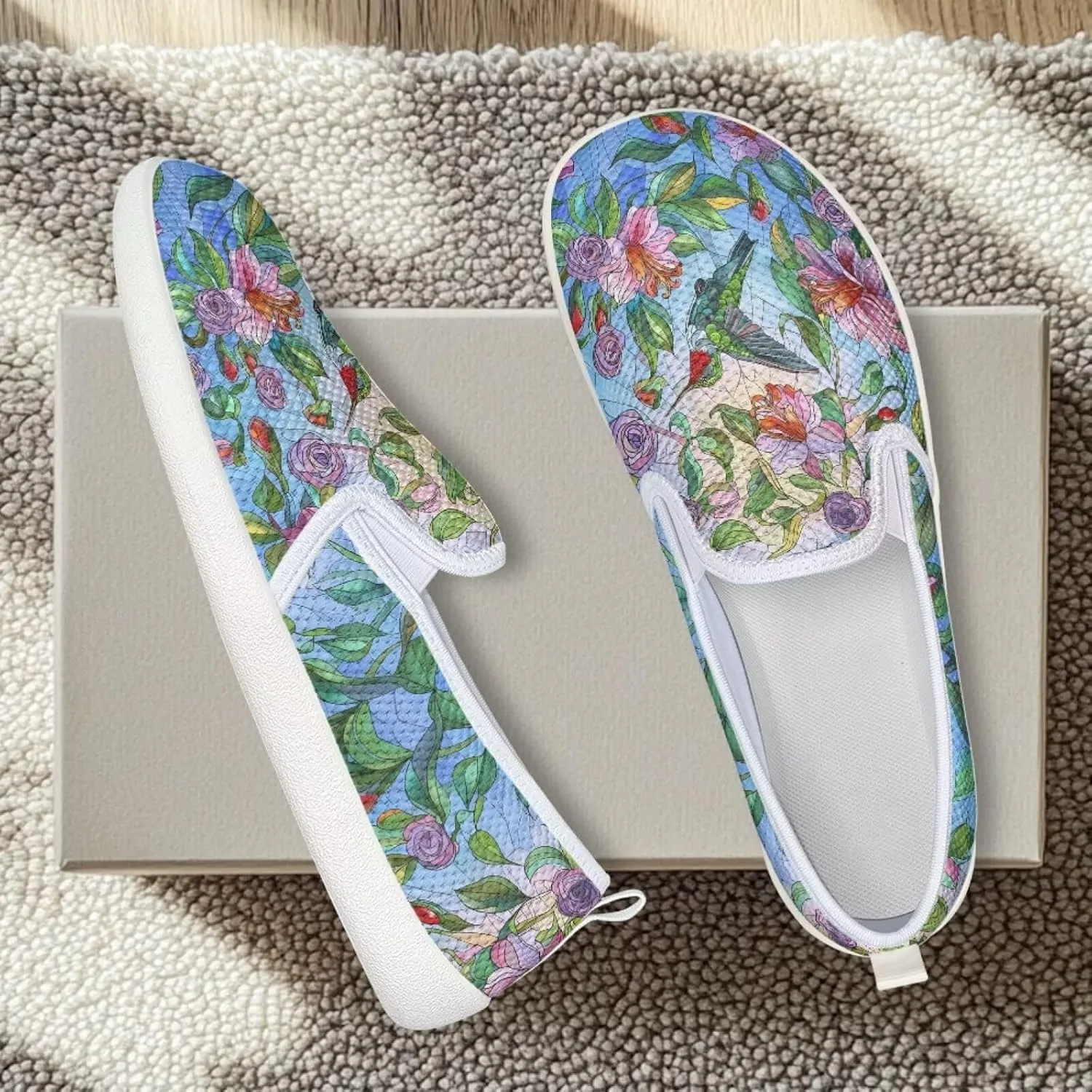 Hummingbird Pattern Breathable Lightweight Running Shoes - Fashionable Flats for Women, Slip-Resistant Work Shoes & Tennis Shoes