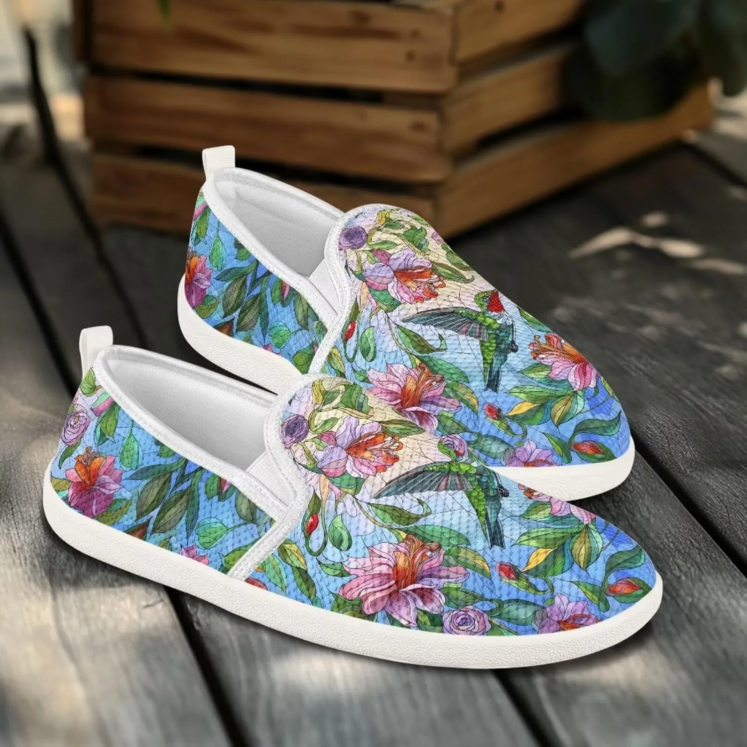 Hummingbird Pattern Breathable Lightweight Running Shoes - Fashionable Flats for Women, Slip-Resistant Work Shoes & Tennis Shoes