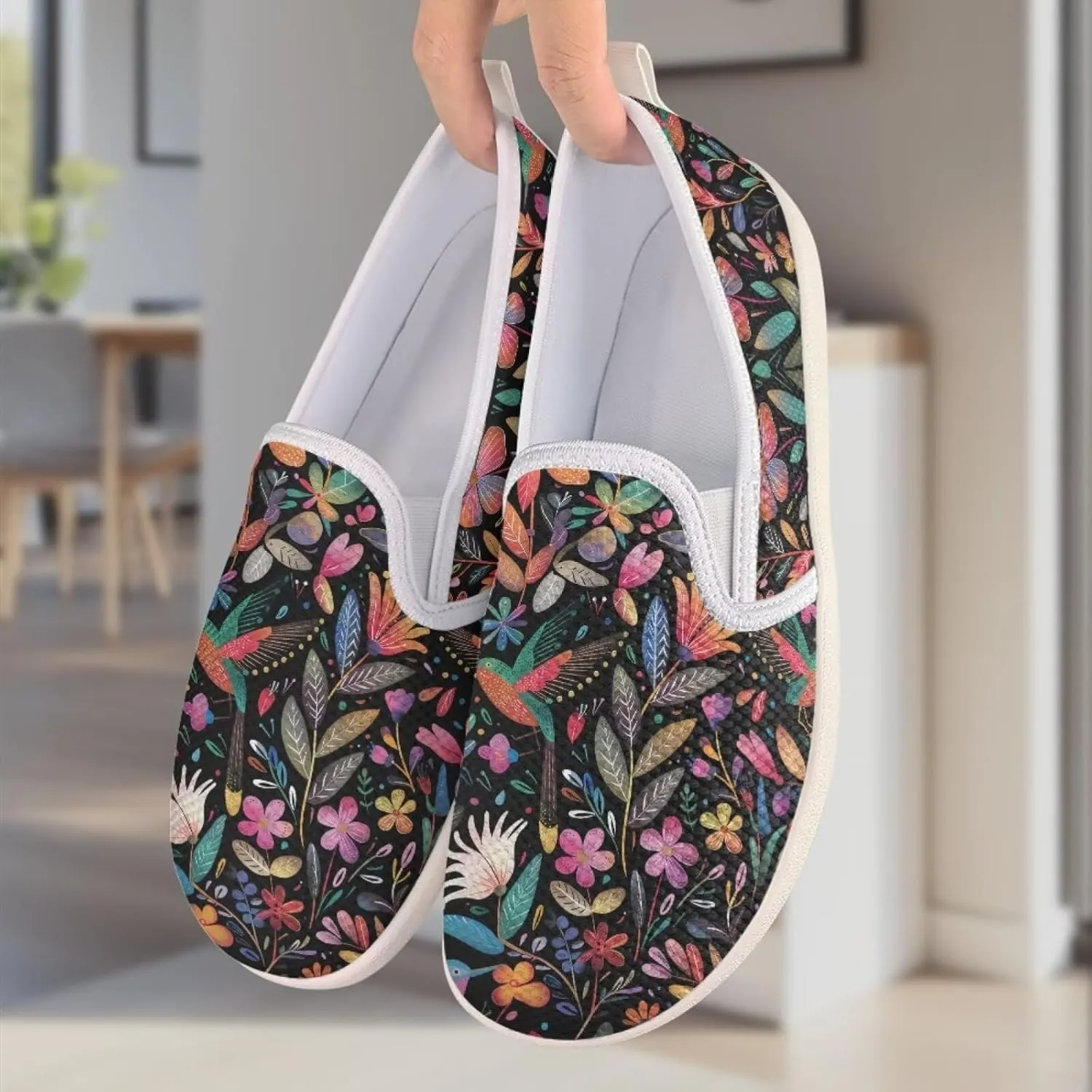 Hummingbird Pattern Breathable Lightweight Running Shoes - Fashionable Flats for Women, Slip-Resistant Work Shoes & Tennis Shoes