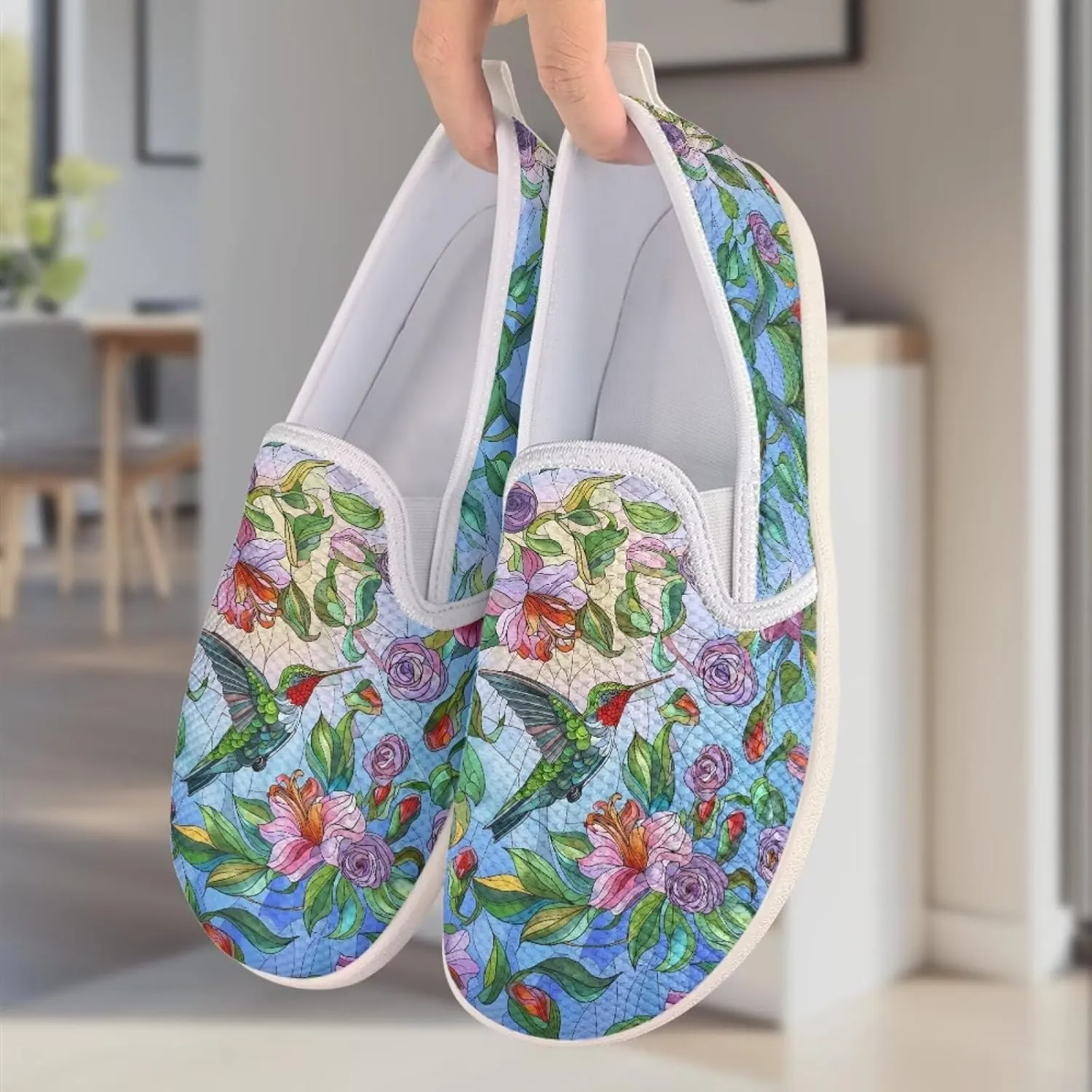 Hummingbird Pattern Breathable Lightweight Running Shoes - Fashionable Flats for Women, Slip-Resistant Work Shoes & Tennis Shoes