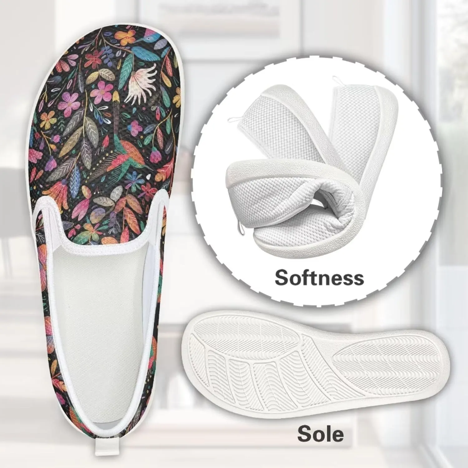 Hummingbird Pattern Breathable Lightweight Running Shoes - Fashionable Flats for Women, Slip-Resistant Work Shoes & Tennis Shoes