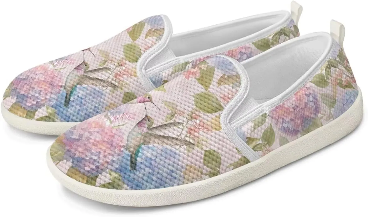 Hummingbird Pattern Breathable Lightweight Running Shoes - Fashionable Flats for Women, Slip-Resistant Work Shoes & Tennis Shoes