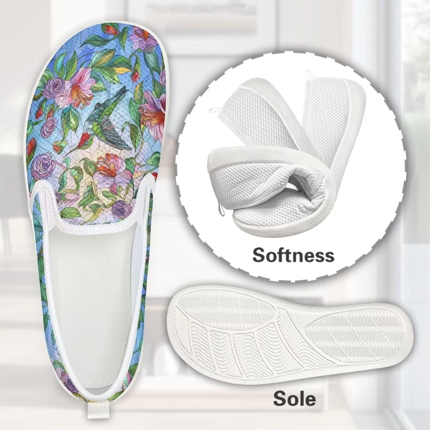 Hummingbird Pattern Breathable Lightweight Running Shoes - Fashionable Flats for Women, Slip-Resistant Work Shoes & Tennis Shoes