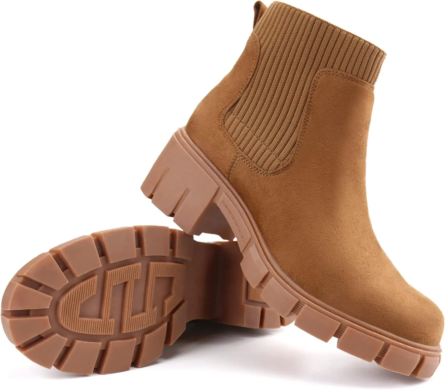 JABASIC Womens Chunky Ankle Boots Slip on Chelsea Boots Elastic Booties