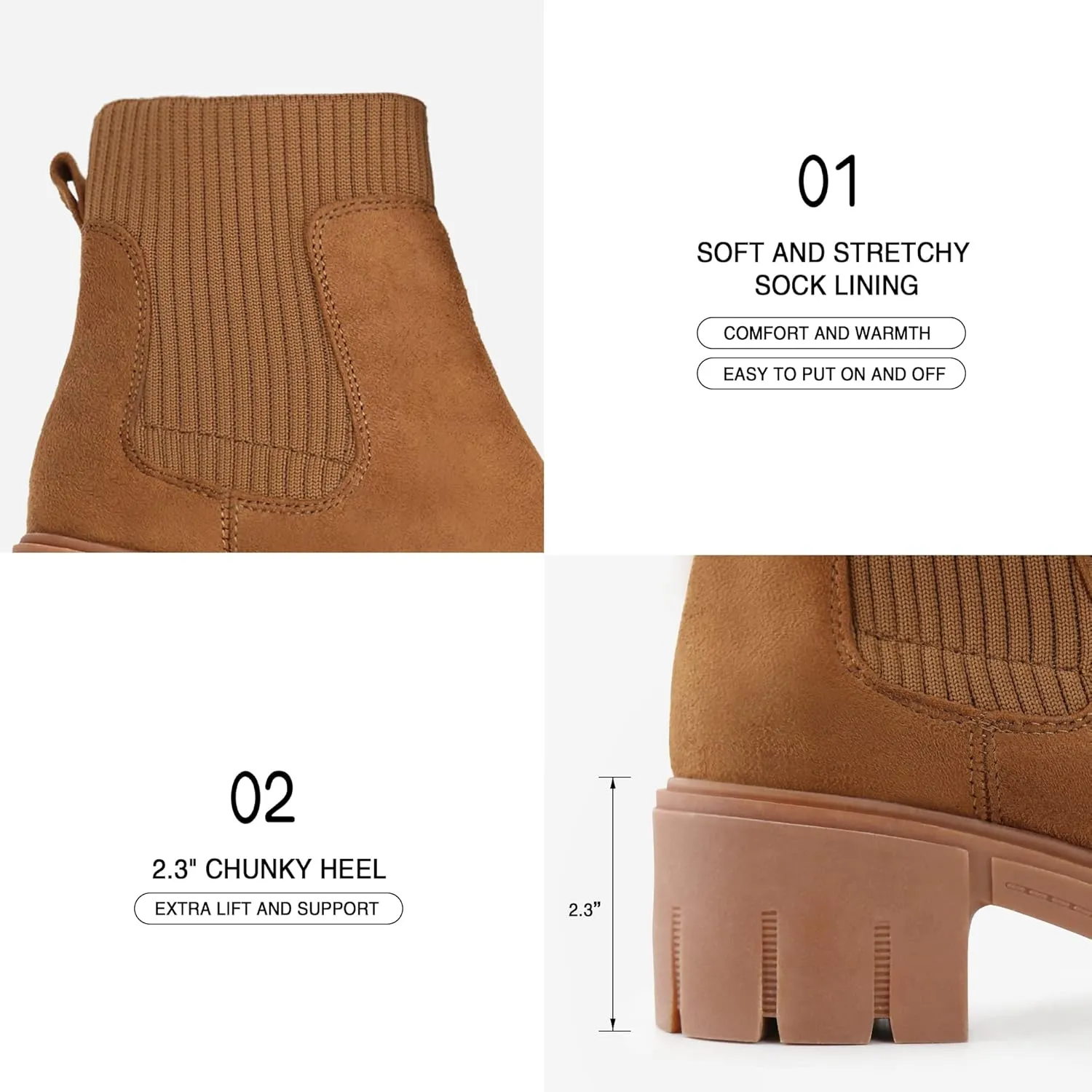 JABASIC Womens Chunky Ankle Boots Slip on Chelsea Boots Elastic Booties