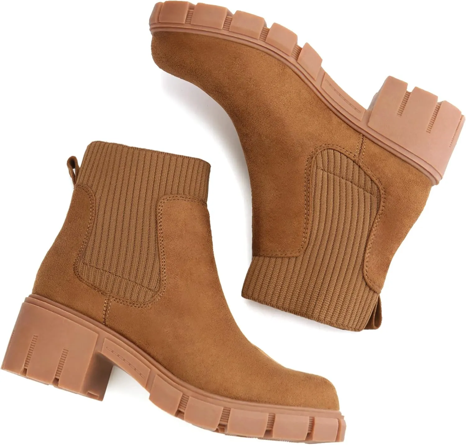 JABASIC Womens Chunky Ankle Boots Slip on Chelsea Boots Elastic Booties