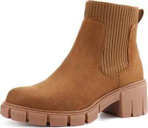 JABASIC Womens Chunky Ankle Boots Slip on Chelsea Boots Elastic Booties