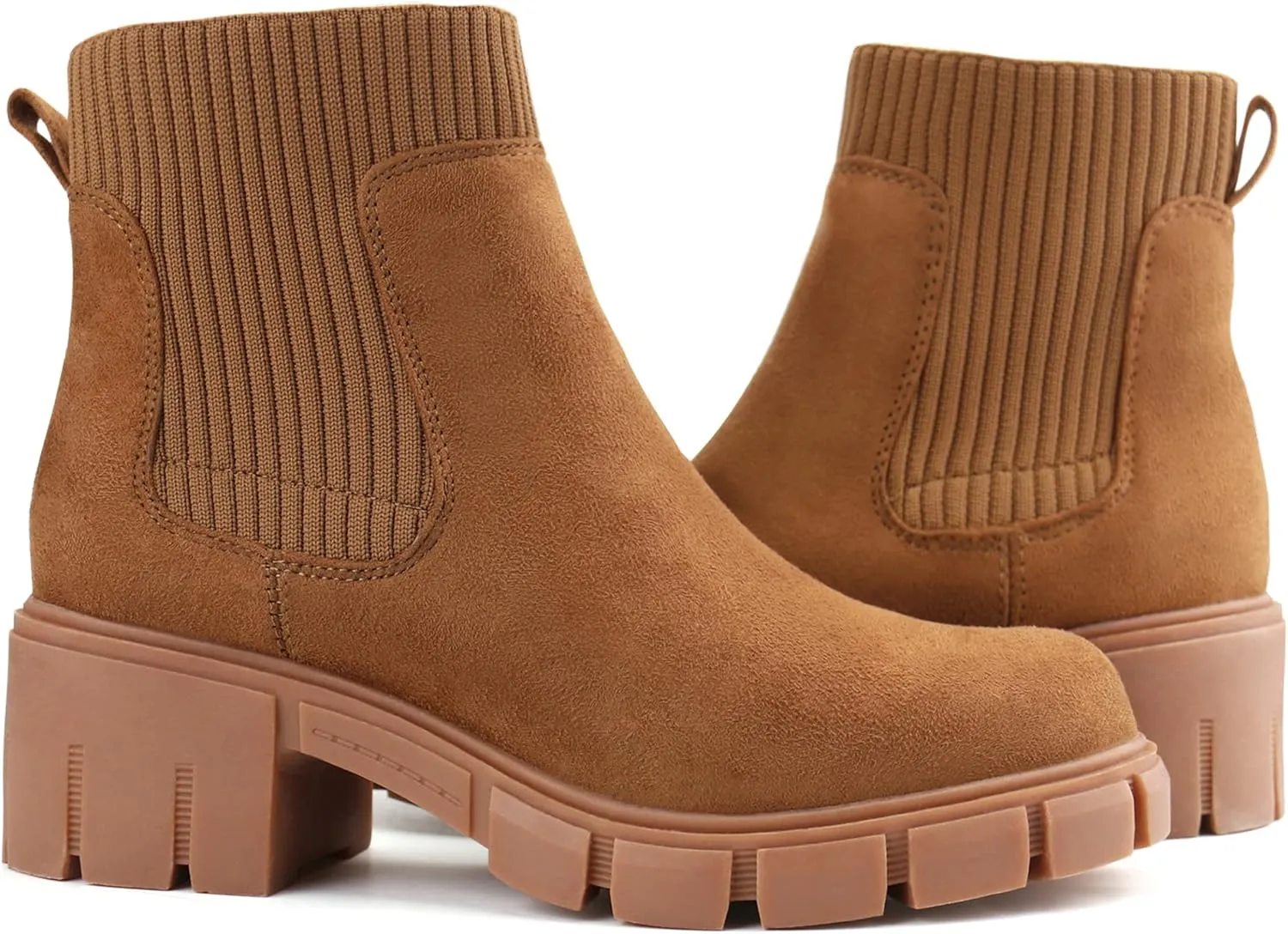 JABASIC Womens Chunky Ankle Boots Slip on Chelsea Boots Elastic Booties