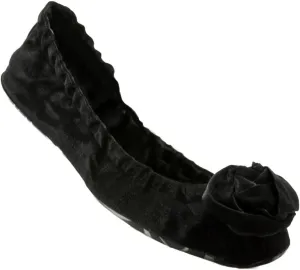 J&C S01_12A_001 Folding Black Rosette Fabric Ballerina Flats for Womens