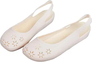 Jelly Ballet Flats for Women Slingback Jelly Sandals Hollow Water Slides Slip on Loafers Bow Decor No Slip Platform Sole Lightweight Breathable Low Top Cute Ballerina Dress Shoes Office Beach Party