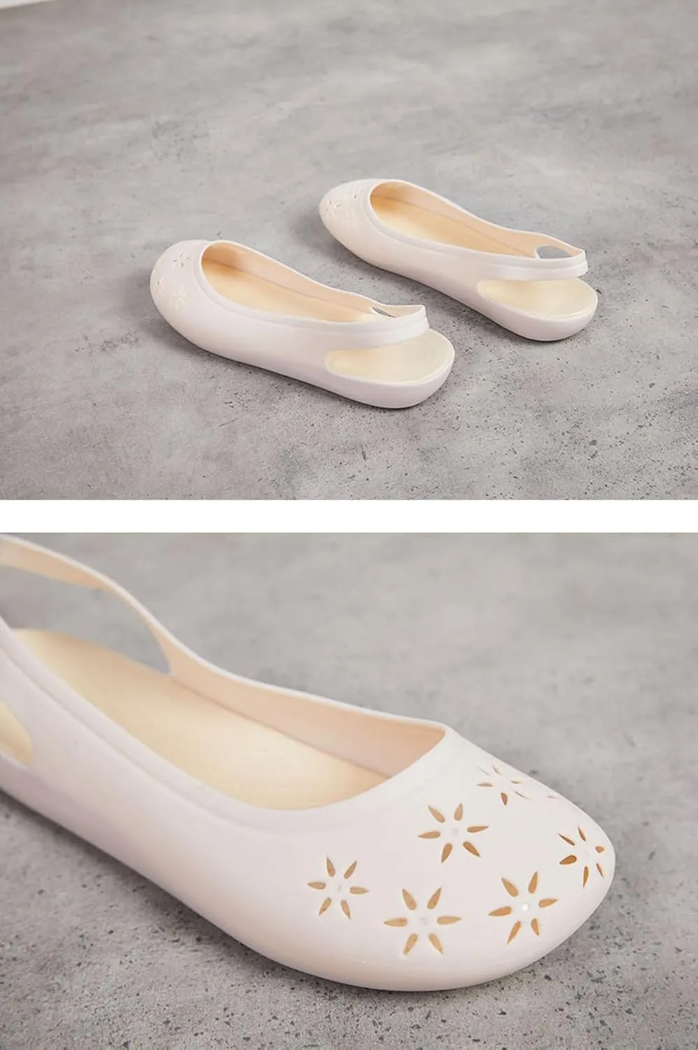 Jelly Ballet Flats for Women Slingback Jelly Sandals Hollow Water Slides Slip on Loafers Bow Decor No Slip Platform Sole Lightweight Breathable Low Top Cute Ballerina Dress Shoes Office Beach Party