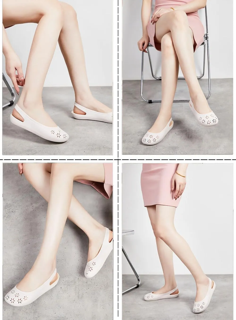 Jelly Ballet Flats for Women Slingback Jelly Sandals Hollow Water Slides Slip on Loafers Bow Decor No Slip Platform Sole Lightweight Breathable Low Top Cute Ballerina Dress Shoes Office Beach Party