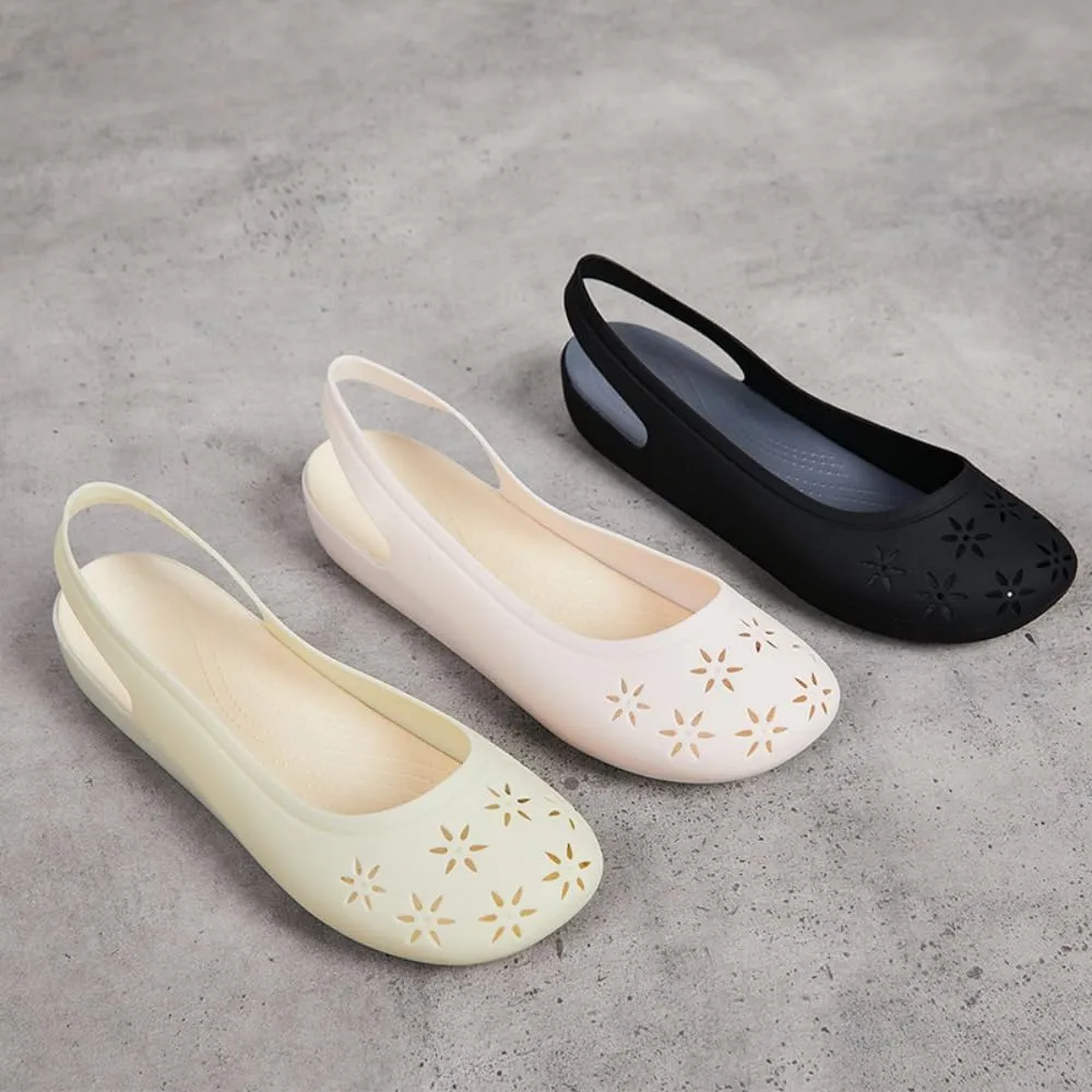 Jelly Ballet Flats for Women Slingback Jelly Sandals Hollow Water Slides Slip on Loafers Bow Decor No Slip Platform Sole Lightweight Breathable Low Top Cute Ballerina Dress Shoes Office Beach Party