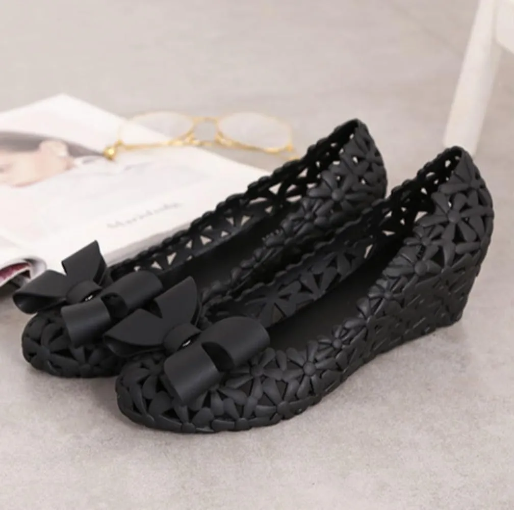 Jelly Mesh Ballet Flats for Women Jelly Wedge Sandals Clear Hollow Water Slides Slip on Loafers No Slip Platform Lightweight Breathable Bow Dressy Ballerina Shoes Summer Beach Party Cruise Vacation