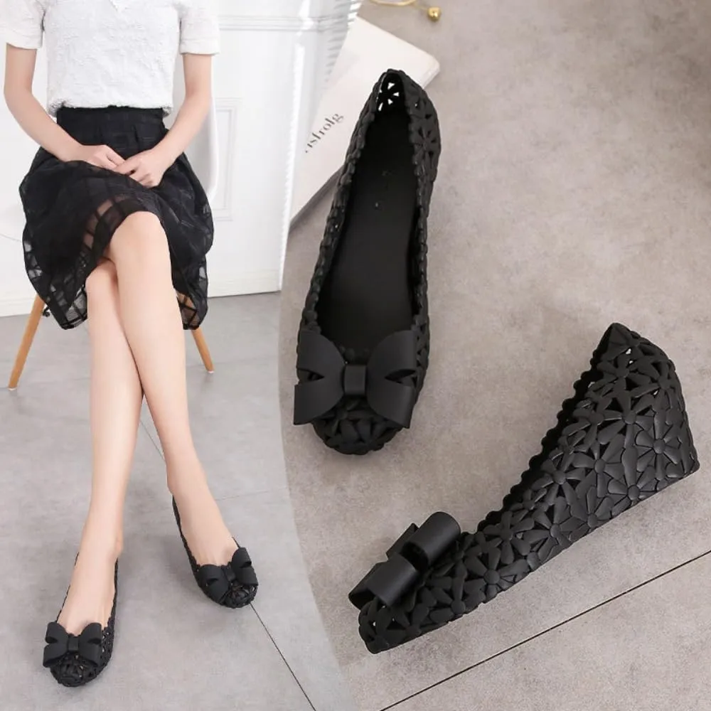 Jelly Mesh Ballet Flats for Women Jelly Wedge Sandals Clear Hollow Water Slides Slip on Loafers No Slip Platform Lightweight Breathable Bow Dressy Ballerina Shoes Summer Beach Party Cruise Vacation