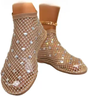Jelly Mesh Ballet Flats for Women Rhinestone Clear Jelly Sandals Hollow Water Slides Slip on House Slippers Low Heel Booties Lightweight Breathable Ballerina Dress Shoes Summer Beach Party Vacation