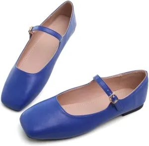 JOEupin Women's Square Toe Mary Jane Flats Classic Ballet Shoes Comfortable Slip-On Flats Dress Shoes