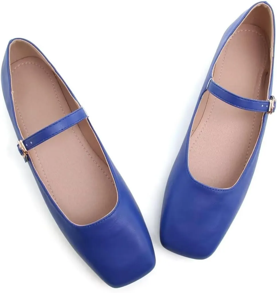 JOEupin Women's Square Toe Mary Jane Flats Classic Ballet Shoes Comfortable Slip-On Flats Dress Shoes
