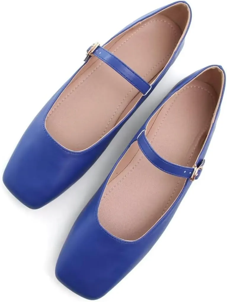 JOEupin Women's Square Toe Mary Jane Flats Classic Ballet Shoes Comfortable Slip-On Flats Dress Shoes