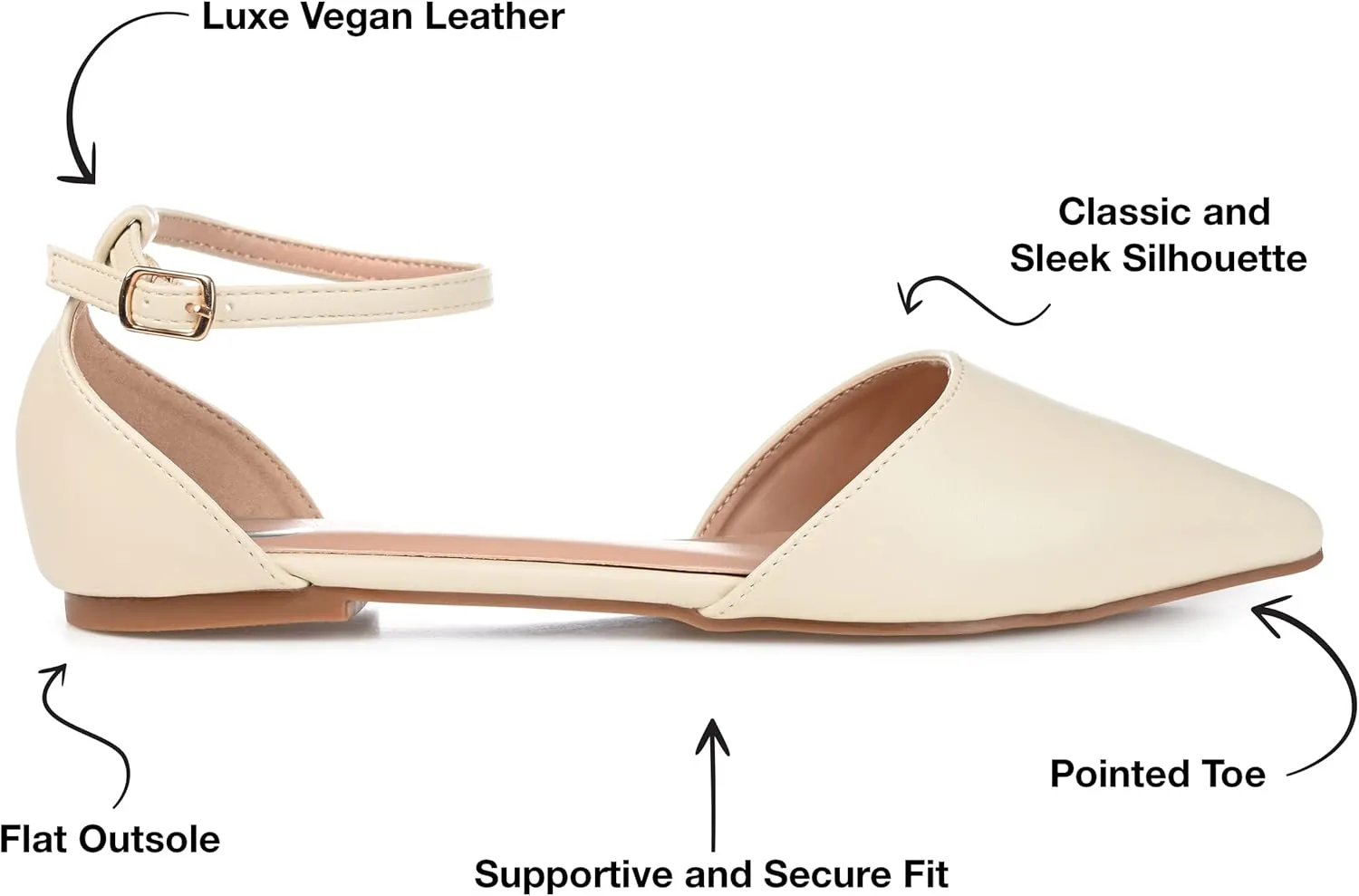 Journee Womens Reba Buckle Pointed Toe Ballet Flats