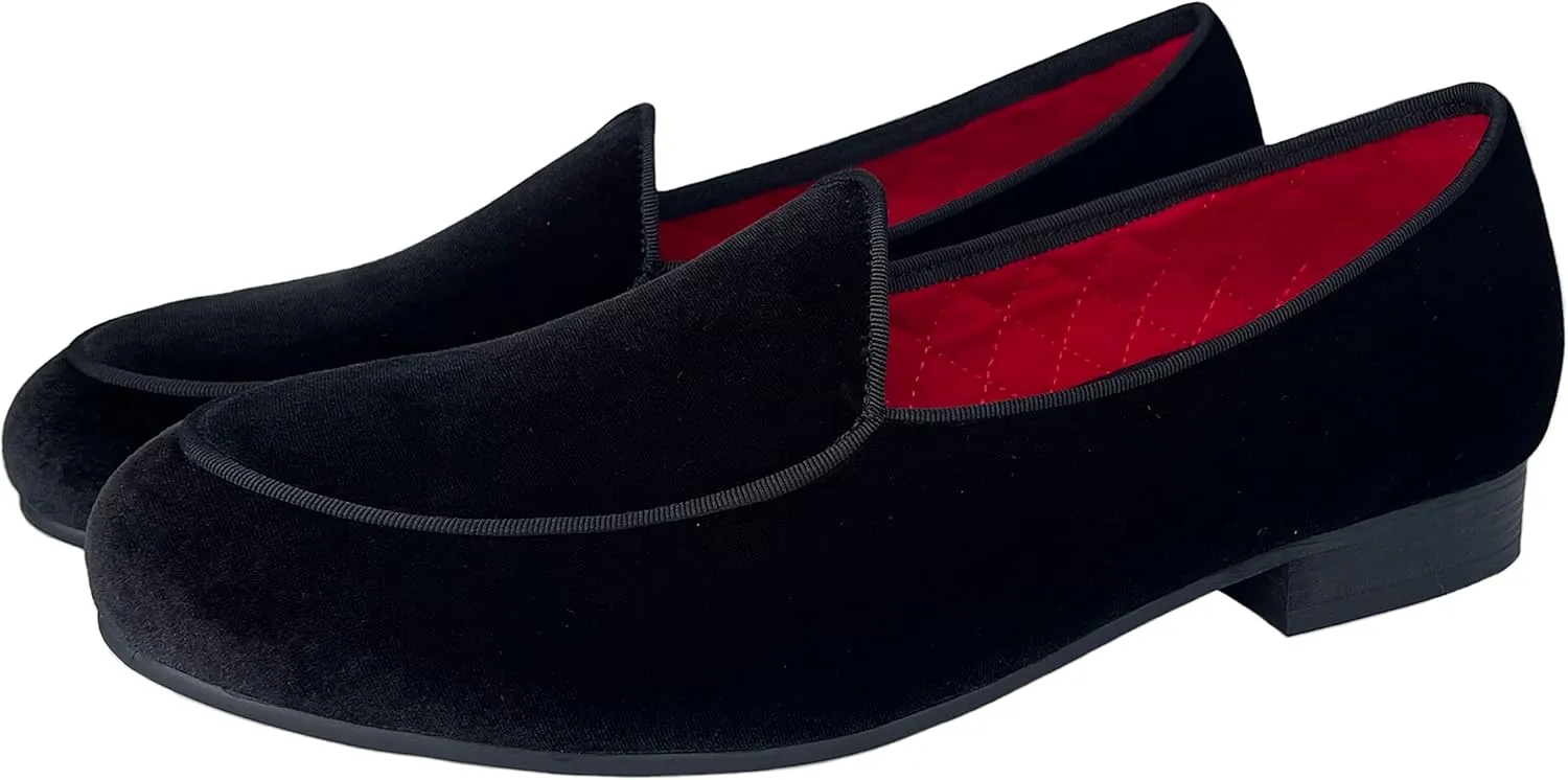 Justar Men's Velvet Belgian Loafers Formal Dress Shoes Slip-On Tuxedo Smoking Slippers Flats