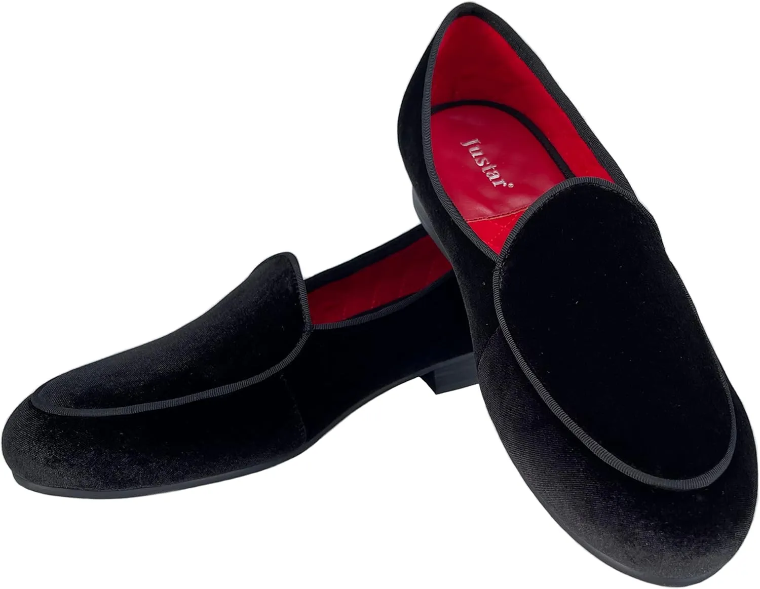 Justar Men's Velvet Belgian Loafers Formal Dress Shoes Slip-On Tuxedo Smoking Slippers Flats