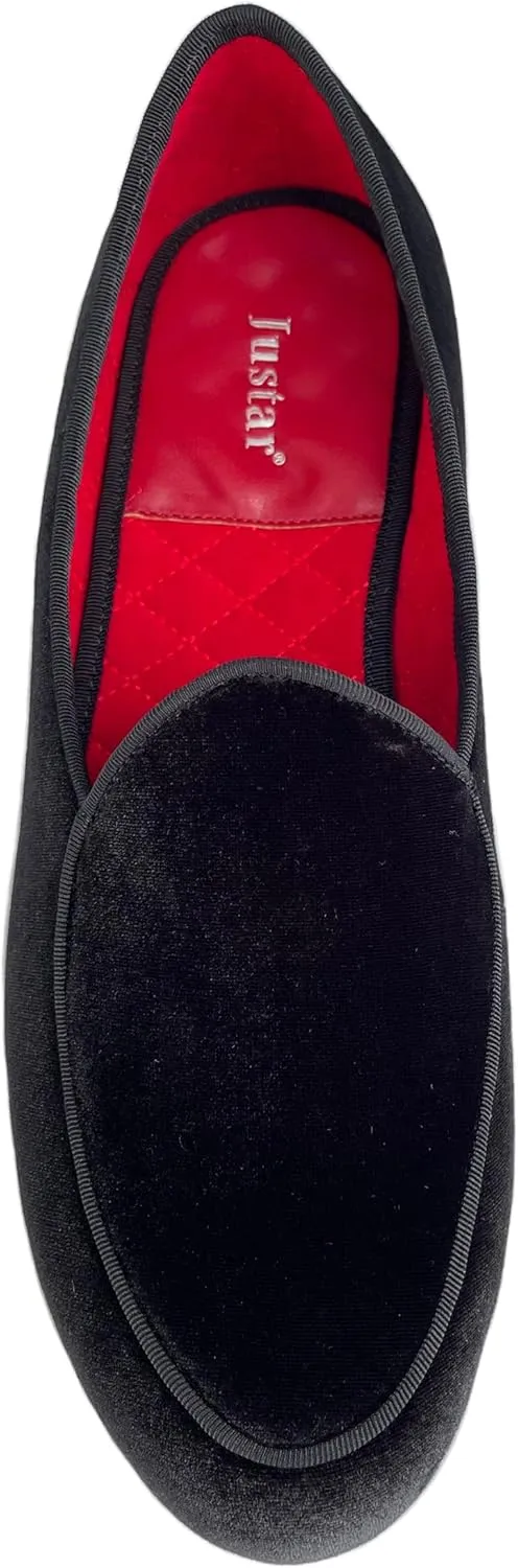Justar Men's Velvet Belgian Loafers Formal Dress Shoes Slip-On Tuxedo Smoking Slippers Flats