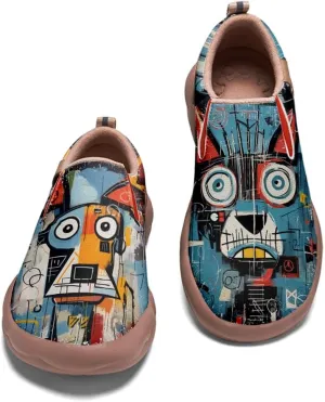 Kid's Art Painted Casual Slip-on Loafers Boys Girls Shoes Lightweight Comfort Fashion Sneaker Funny Painted Travel Shoes Basquiat Style