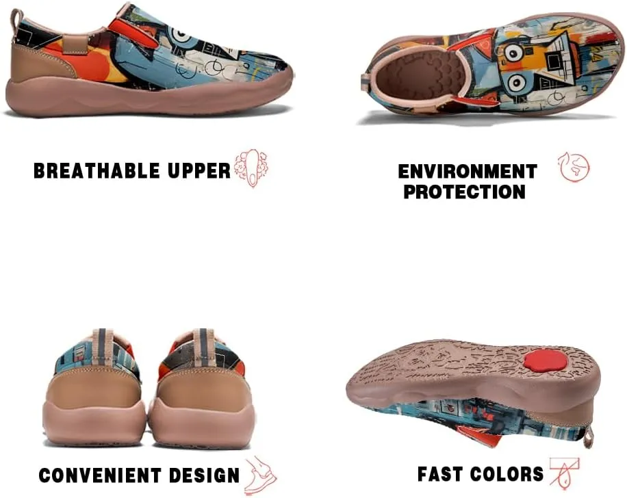 Kid's Art Painted Casual Slip-on Loafers Boys Girls Shoes Lightweight Comfort Fashion Sneaker Funny Painted Travel Shoes Basquiat Style