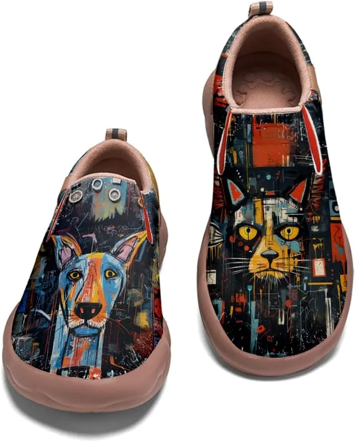Kid's Art Painted Casual Slip-on Loafers Boys Girls Shoes Lightweight Comfort Fashion Sneaker Funny Painted Travel Shoes Basquiat Style