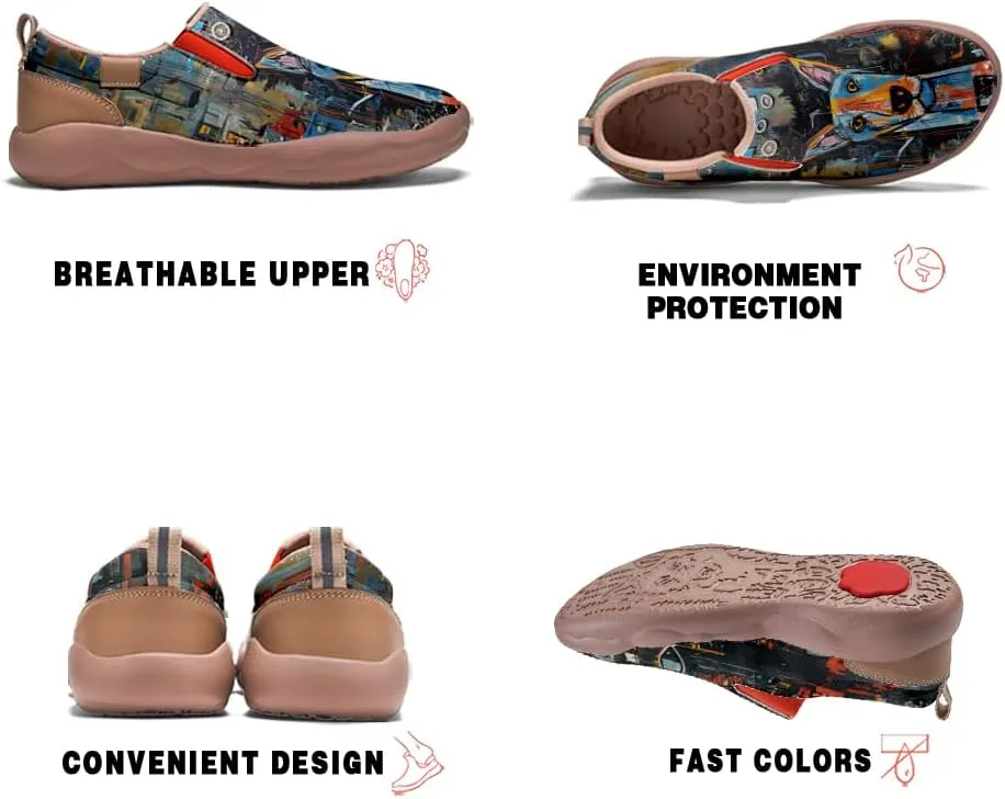 Kid's Art Painted Casual Slip-on Loafers Boys Girls Shoes Lightweight Comfort Fashion Sneaker Funny Painted Travel Shoes Basquiat Style