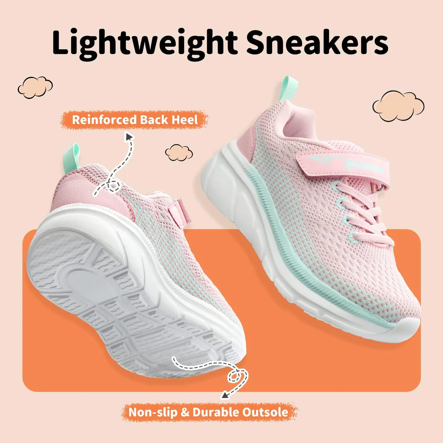 Kids Sneakers for Boys Girls Athletic Running Walking Shoes Lightweight Sports Tennis Shoes Adjustable Strap Sneaker for Little Kid Big Kid Gym School