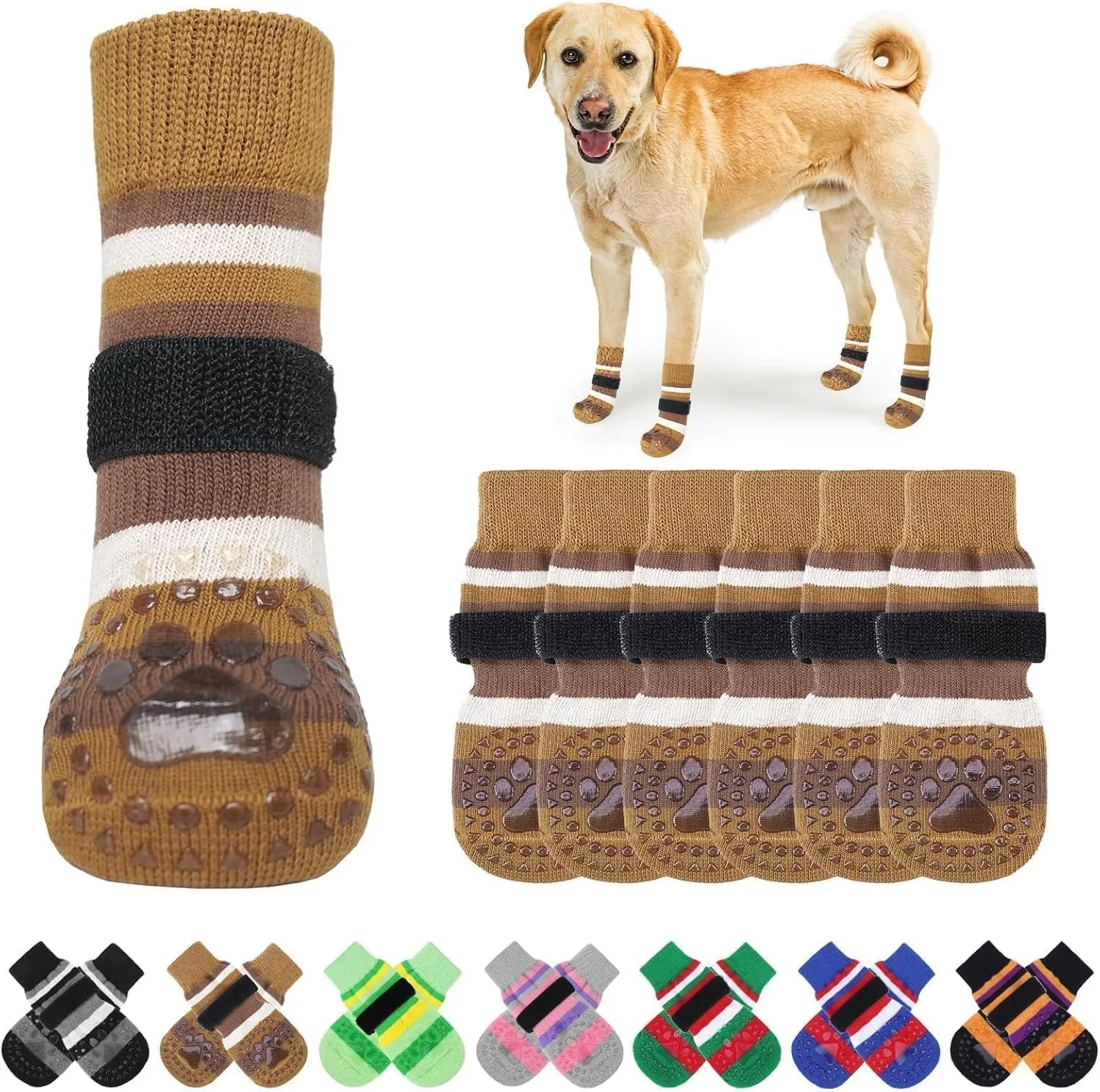 KOOLTAIL Anti Slip Dog Socks for Hot Pavement, 3 Pairs Dog Boots & Paw Protectors to Prevent Licking Paws with Grippers, Double Sides Booties Shoes for Hardwood Floors Small Medium Large Senior Dogs